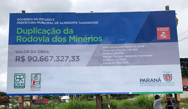 Placa de obra, início das obras da Rodovia dos Minérios