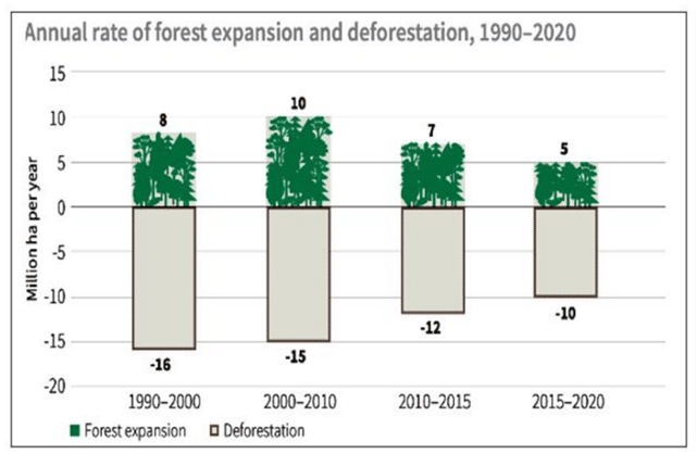 Expansão de florestas × Desflorestamento
